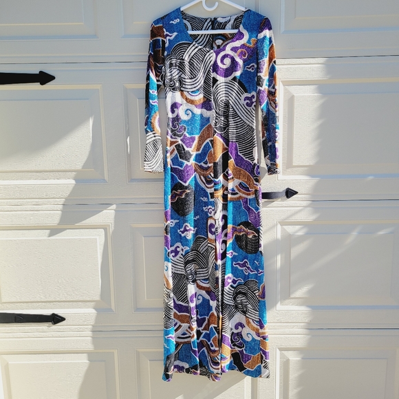 Vintage Dresses & Skirts - Vintage 70s Psychedelic Shimmer long sleeve Dress medium